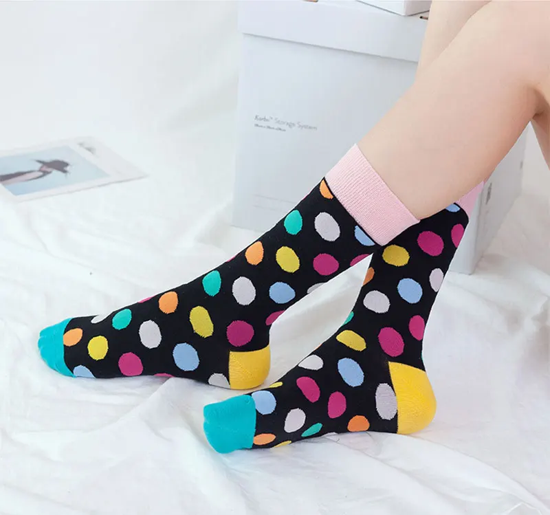 Hot Sale Combed Cotton Fashion Hip Hop Men women Socks Dot Square Diamond Harajuku Skateboard Happy Socks Funny Sokken over the knee socks