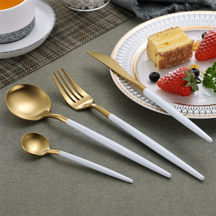 

white/gold 304 Stainless Steel Western Silverware Cutlery Set Noble Fork Knife Dessert Dinnerware Kitchen Food Tableware