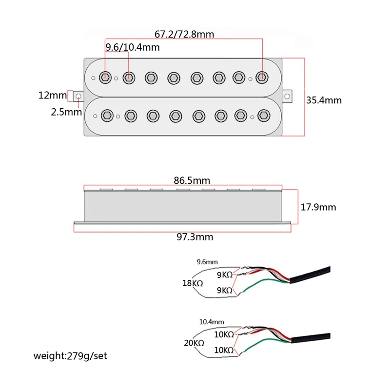 ELOS-2PCS 8 строк Шея гитарный звукосниматель хамбакер 18/20K для езды на велосипеде Сталь гитары
