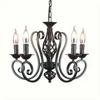 

Industrial lustre chandelier wrought iron E14 candle light chandeliers vintage candlestick retro black white hanging lamp