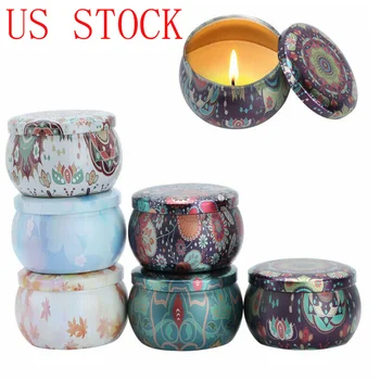 

US STOCK 6Pcs Vintage Metal Tin Jars Empty Spice Candy Storage Case DIY Candle Jars Making Containers ecorations Storage Boxes