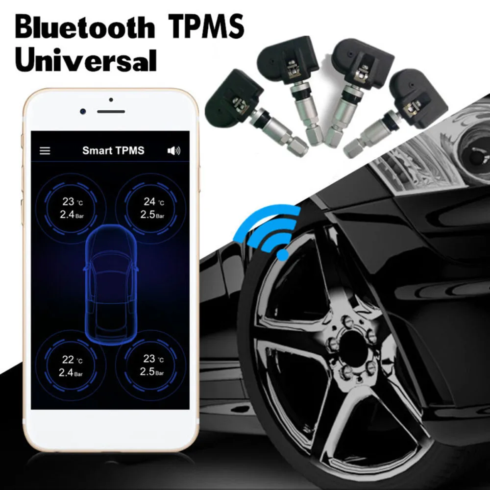 4 шт. встроенные внутренние датчики автомобиля TPMS Bluetooth Беспроводная система мониторинга давления в шинах сигнализация