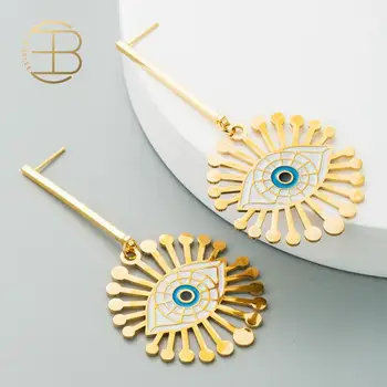 

Korean Fashion Gold Plated Hollow Geometric Tassel Evil Eye Earrings For Women Long Gold Dangle Earring Female Bohemian Earring