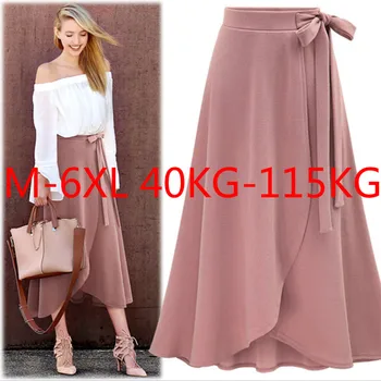 

Oversized knitted skirt Irregular split skirt Summer High Waist Women Solid Bow tie Belt Split Skirts Lady Casual 115KG wearable