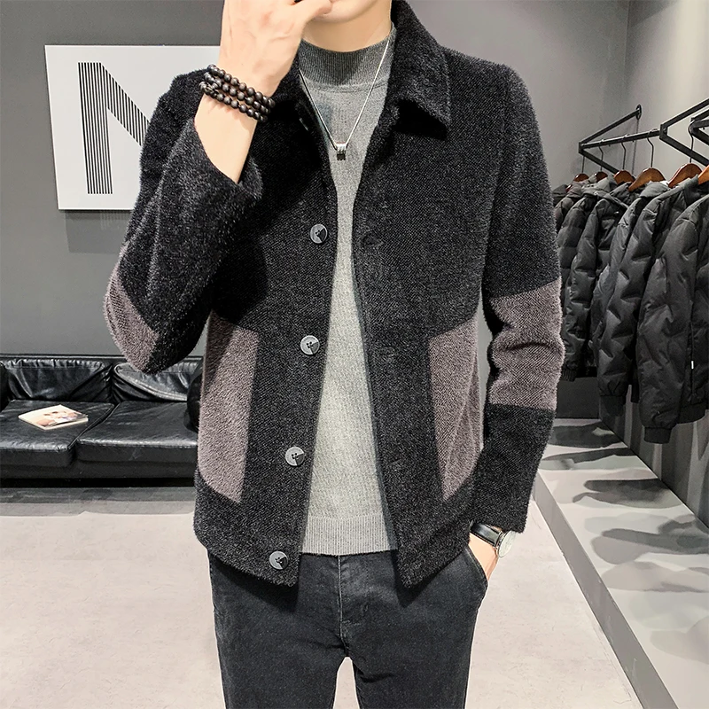 

2020 Wool Coat Men Fashion Patchwork Woolen Coat Jacket Slim Fit Men Luxury Clothing Turn Down Collar Casual Mens Wool Jackets