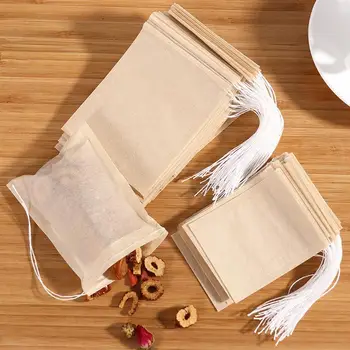 

100pcs 7x9cm Drawstring Tea Bag Filter Paper Empty Tea Pouch Bags for Loose Leaf Tea Powder Herbs