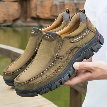 

PU Leather Hiking Shoes Men Casual Shoes Handmade Retro Outdoor Slip-on Loafers Sneakers Zapatos Casuales Hombres Men Shoes