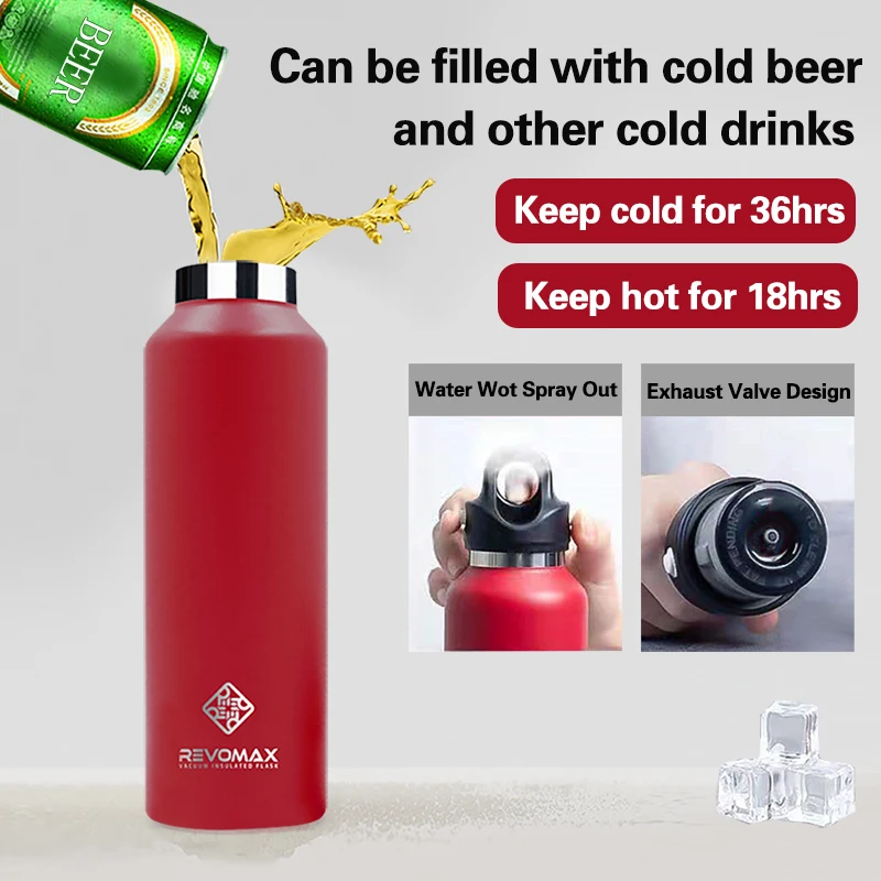 Stainless steel thermos bottle RevoMax Outdoor Sports Thermos Bottle Double Insulation 304 Stainless Steel Insulated Vacuum Flask Travel Gym Mug 355-1000mlML