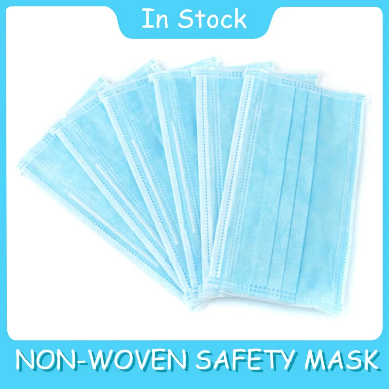 

Dropshipping 100pcs Disposable Masks Three Layers Anti-Pollution Ear Loop Nonwoven Blue Dust Protection Face Mask Adult