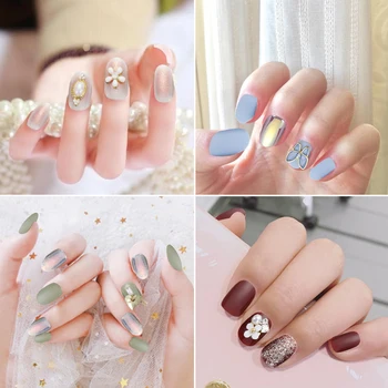 

1box Detachable False Nail Artificial Tips Set Full Cover Butterfly Pearl Press On Nail Art Fake Extension Tips With Glue Brush