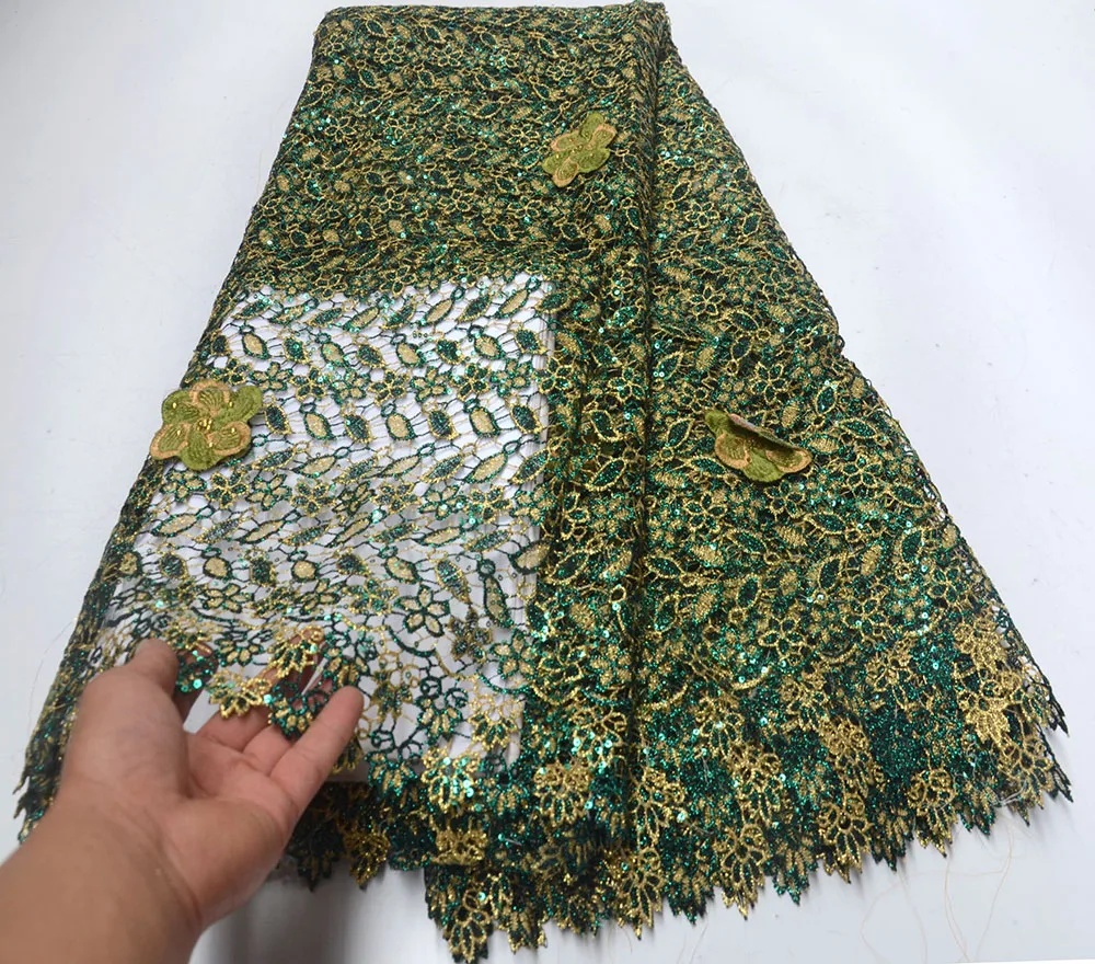 

Fashion Style embroidered African Cord Lace Fabric 5 yards High Quality Water Soluble Cord Lace Fabric With Stones