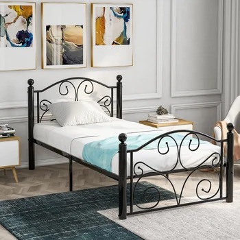 

Modern 3ft Single Metal Bed Frame Solid Large Storage Space with Headboard &Footboard for Adults Kids Teenagers 220 lbs Capacity