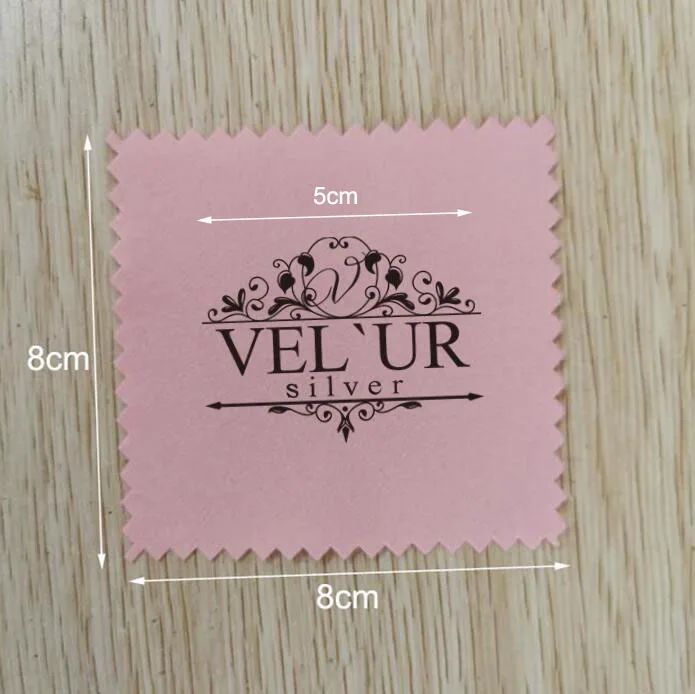 

200 PCS Customise Logo 8x8cm Pink Color Jewelry Polishing Cloth Printed With Black Logo Individually Packaged