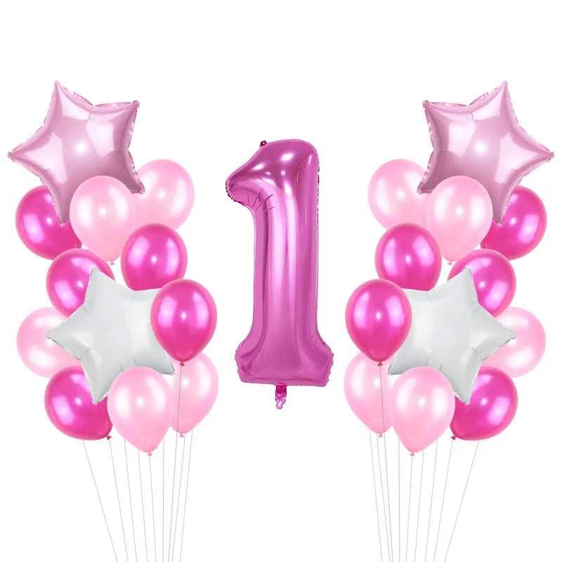 Вечерние украшения для девочек My one Year, товары для первого дня рождения, розовая тема, 1 цифра, шар из фольги, бумажные баннеры, вечерние - Цвет: 25pcs ballon