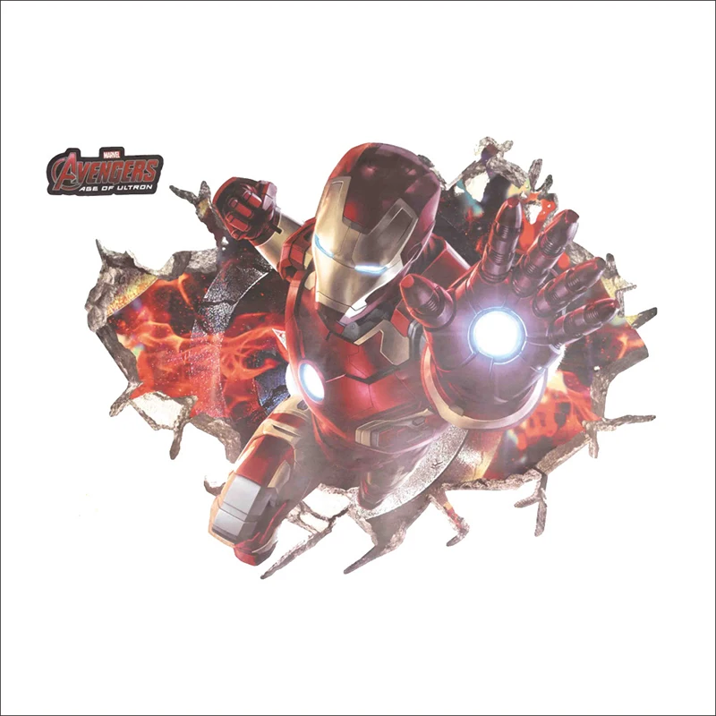Marvel Super Heros 3D Broken Hole Wall Stickers For Kids Room Home Decors Avengers Marvel Poster Mural Art Boys Wallpaper