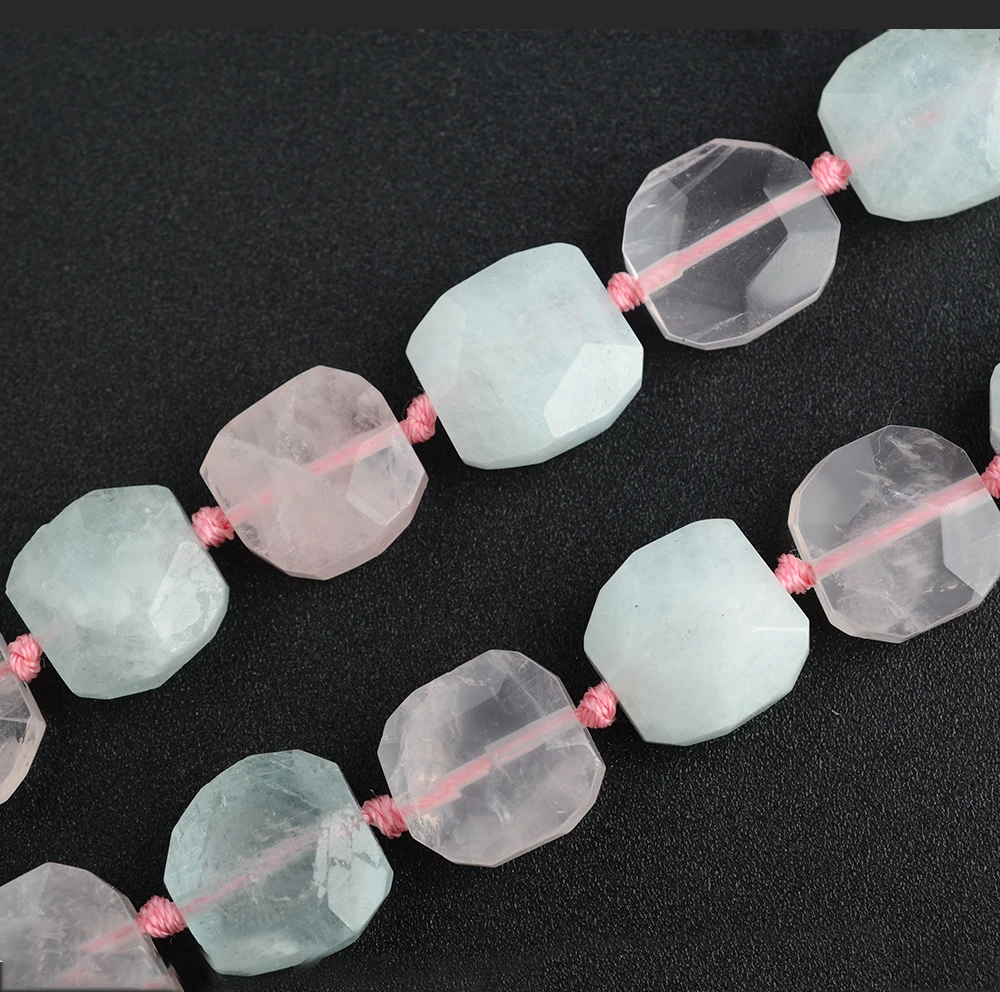 2 strands 15mm Natural AA+ Morgan aquamarina Colorful Square Stone Beads 15 Inch