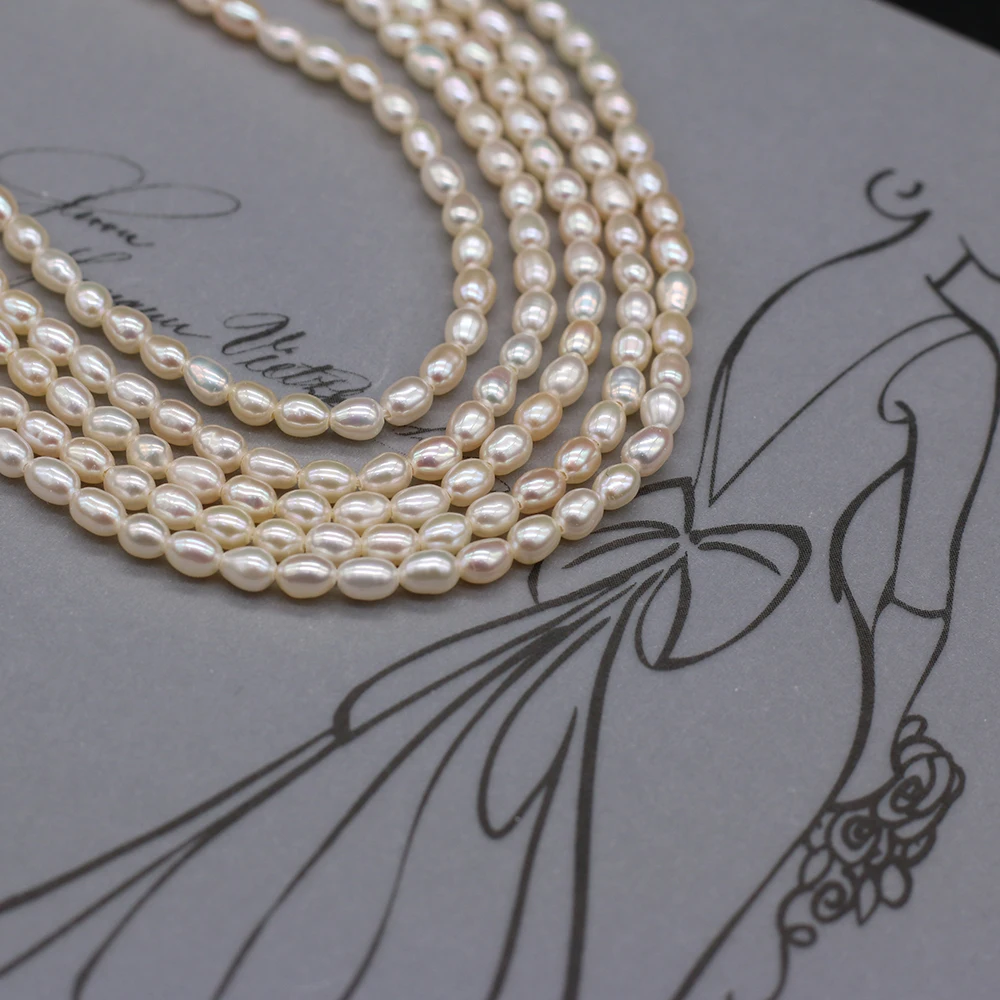 Natural Freshwater Pearl Rice Beads Punch Loose Pearls Bead For DIY Charm Bracelet Necklace Jewelry Accessories Making 3-3.5mm