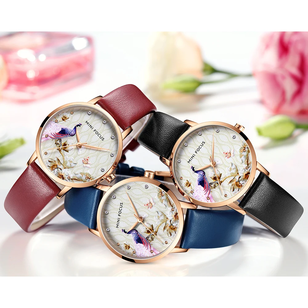 MINIFOCUS Women Watches Waterproof Black Leather Strap Reloj Mujer Brand Luxury Fashion Casual Quartz Ladies Watch Montre Femme