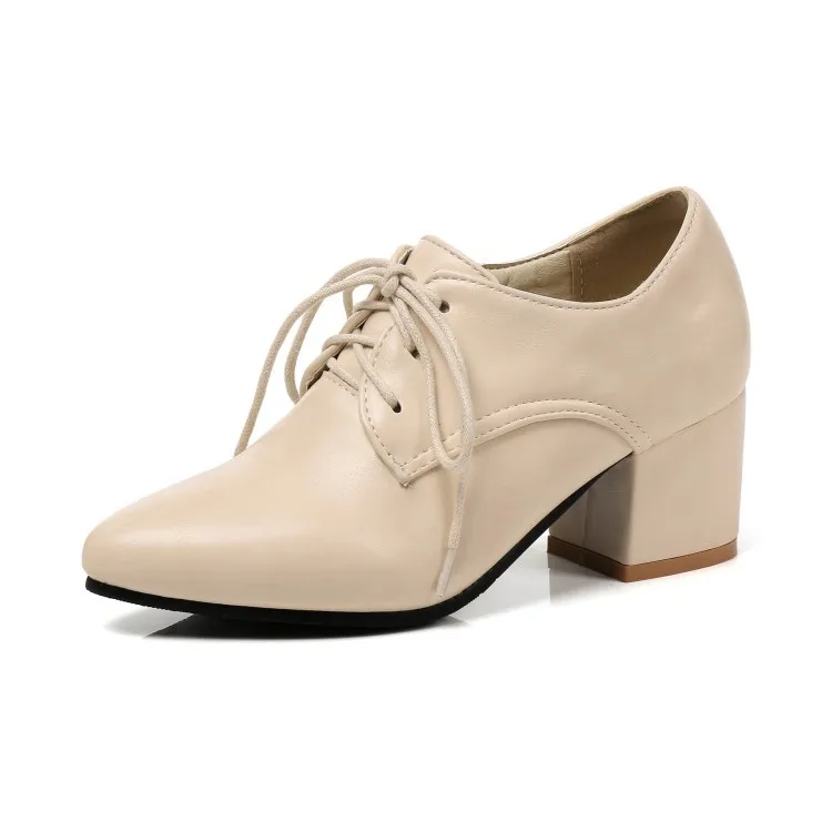 

2018 Spring And Autumn New Products Comfortable Chunky-Heel Semi-high Heeled Pointed-Toe Size Code 32-45 Lace-up Shoes 18122