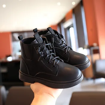 

Kids Martin Boots Solid Color Boys Leather Shoes Anti-slip Winer Girls Ankle Boots Big Girl Shoes Size 27-38 SYY176
