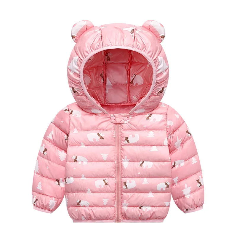 Pink Верхняя одежда для детей; топы; коллекция года; осеннее пальто с хлопковой подкладкой и рисунком для маленьких мальчиков; детская одежда; милая верхняя одежда с капюшоном для маленьких девочек; пальто - Цвет: Pink