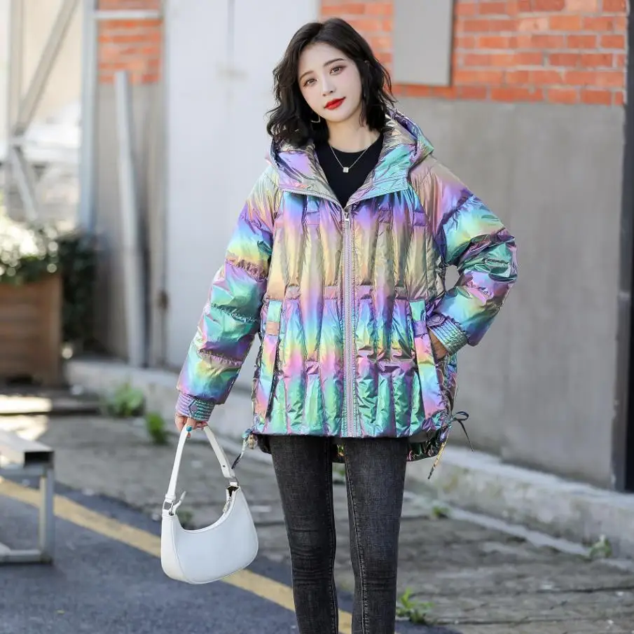 

Winter Супер холодно Women's Glossy Dazzling Down Coats Thicker Warm Fluffy Down Coat Female Winter Bread Style Parkas wy487
