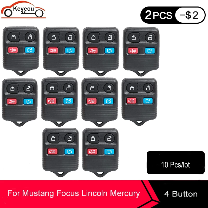 

KEYECU 10 Pcs/lot Remote Car Key Shell Case Housing 4 Buttons Fob for Mustang Focus Lincoln LS Town Mercury Grand Marquis Sable