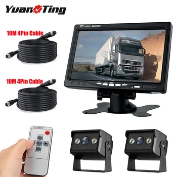 

YuanTing 12V 24V Vehicle Backup 2 x Rear View Camera Night Vision Waterpoof & 7" Monitor with Dual 33ft Truck Cables for Van RV