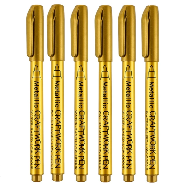 4-8Pcs DIY Metal Waterproof Permanent Paint Marker Pens Gold Silver 1.5mm Craftwork Resin Mold Pen Art painting Student Supplies Gold 6pcs
