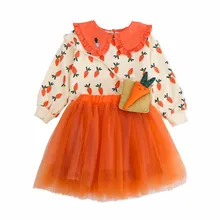 Best Price DFXD High Quality Girls Clothes Sets Spring New Design Carrot Turn Down Collar T-shirts Tops+Mesh Skirts 2pc Suit With Bag 1-5T Best Price DFXD High Quality Girls Clothes Sets Spring New Design Carrot Turn Down Collar T-shirts Tops+Mesh Skirts 2pc Suit With Bag 1-5T