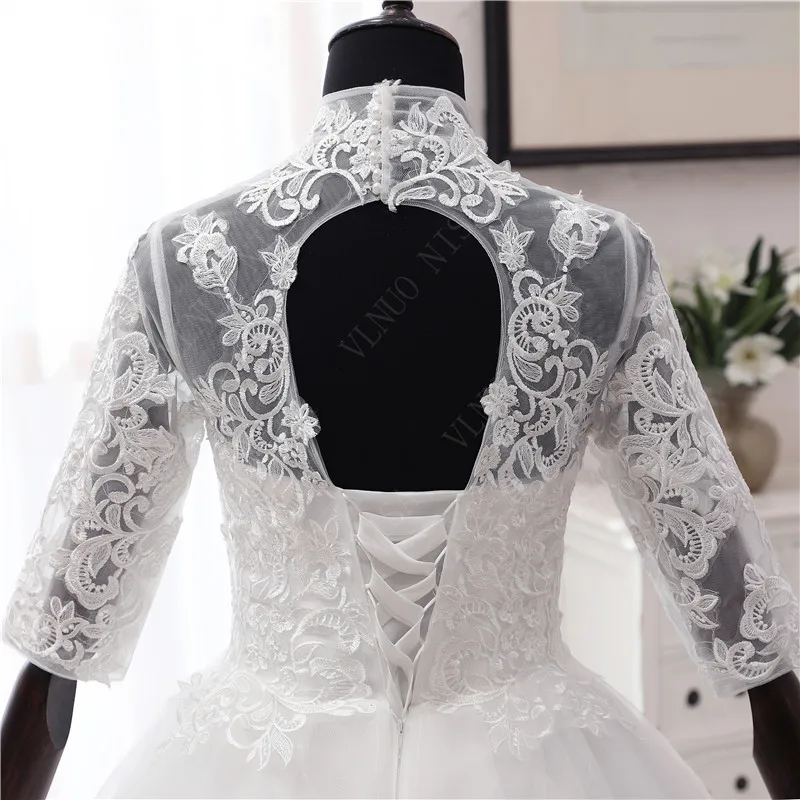 Элегантное роскошное кружевное платье с аппликацией и высоким воротом Vestidos De Novia Новое модное свадебное платье размера плюс винтажное свадебное платье
