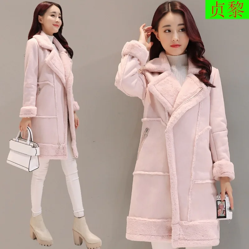 

Lambs Wool Coat Women's Mid-length 2017 Winter New Style Korean-style Loose Thick Joint Suede Cotton-padded Clothes