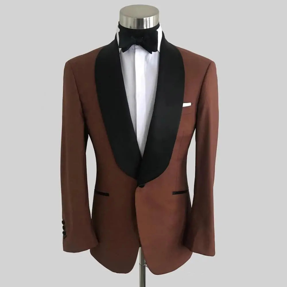 

Fashion Brown One Button Men Suits Shawl Lapel Tailored Formal Tuxedos For Wedding Bridegroom Prom Blazers Only The Jacket