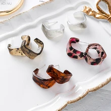 AOMU корейский винтажный Леопардовый цвет, акриловый уксусная кислота, Геометрические Квадратные большие серьги-гвоздики для женщин, прозрачные ювелирные изделия, вечерние серьги