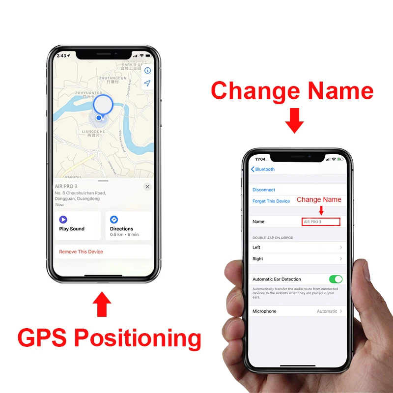 E2 Air pro 3 TWS Bluetooth Wireless Earphone Original i9000 i12 Pro 1:1 Clone GPS Location Rename With Logo