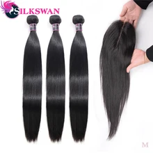 Ким K 2x6 Кружева Закрытие Silkswan волосы перуанские Волосы remy пряди с закрытием волосы пряди для черный Для женщин глубокий средняя часть