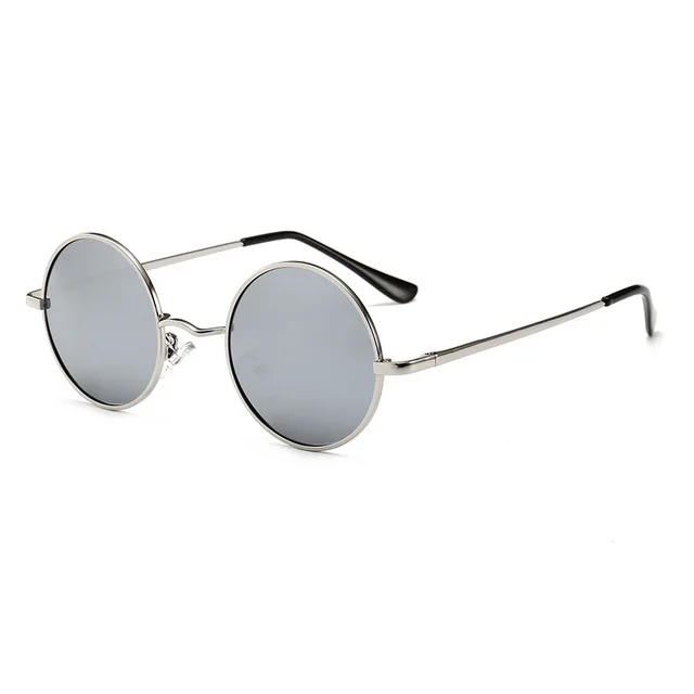 Retro Vintage Round Polarized Sunglasses Men Brand Designer Sun Glasses Women Alloy Metal Frame Black Lens Eyewear Driving UV400 D3 Silver Mirror