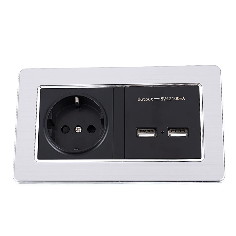 

Wall Socket Eu Standard Power Outlet With Dual Usb Charge Port For Mobile 5V 2.1A Stainless Steel Panel