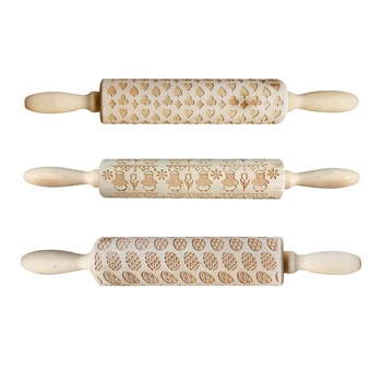 

DIY Christmas Embossing Rolling Pin Wood Baking Cookies Noodle Biscuit Fondant Cake Dough Engraved Patterned Roller Dropship