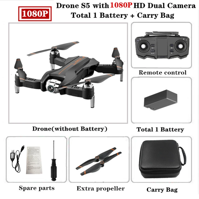 1080P-Carry Bag-1B S5 RC Дрон 4K Дроны с 1080P HD двойной камерой складной Квадрокоптер с оптическим потоком регулируемый угол камеры RC вертолет игрушка - Цвет: 1080P-Carry Bag-1B