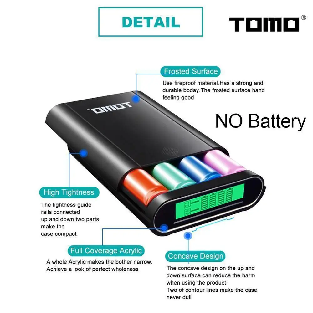 TOMO DIY Powerbank case Charger Box S4 lithium battery storage diy box LCD display Micro USB/Type C 3 USB input ports