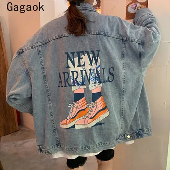 

Gagaok Women Lapel Streetwear Jacket 2020 Summer Spring Autumn New Print Pockets Loose Casual Harajuku Wild Female Fashion Coat