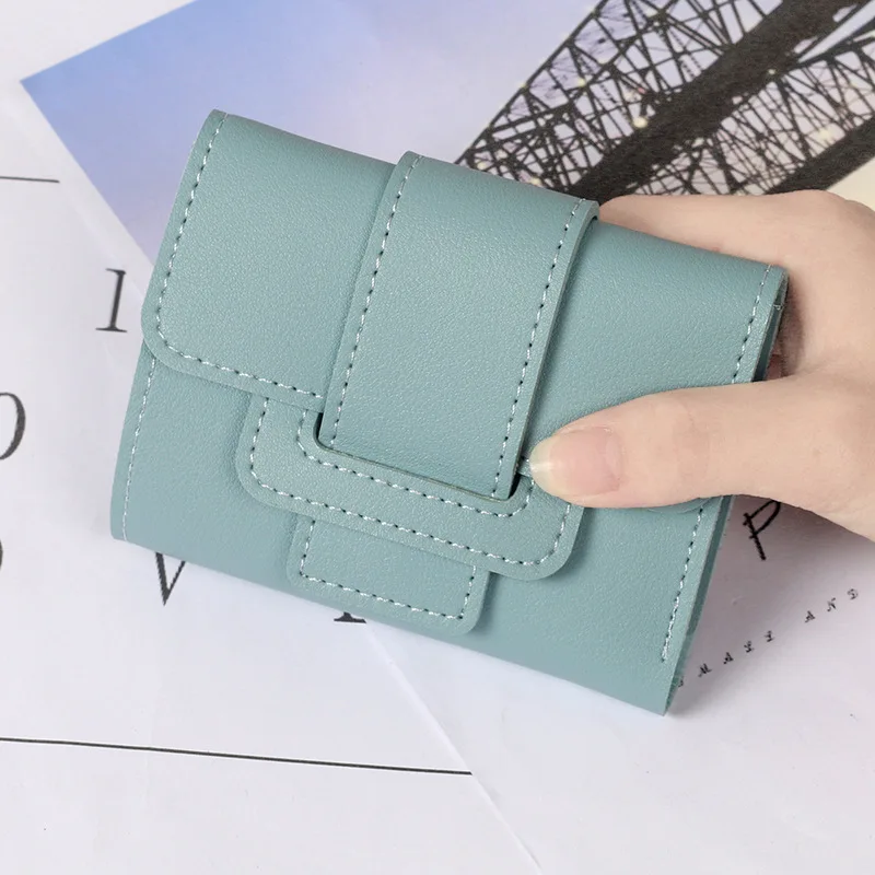 LILEN Solid Color Drawstring Folding Wallet Women Multifunction Pocket Money Clutch Bag Short Wallet - Цвет: Blue