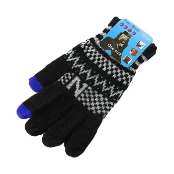 

Mens Winter Knitted Magic Touchscreen Full Finger Gloves Checkered Wavy Stripes Jacquard Outdoor Cycling Sports Warm Mittens
