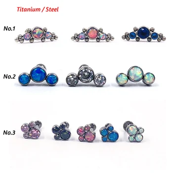 1Pc Titanium&Steel bar Opal CZ Gem Labret Monore Lip Stud Ring Piercing Jewelry Ear Tragus Helix Cartilage Zircon Earring Stud
