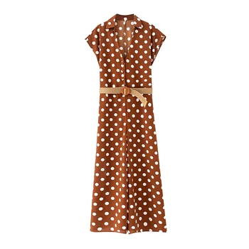 

Fashion Polka Dot Long Jumpsuit Women Batwing Short Sleeve Loose Jump Suit With Belt Button Decorate Casual Jumpsuits Ladies