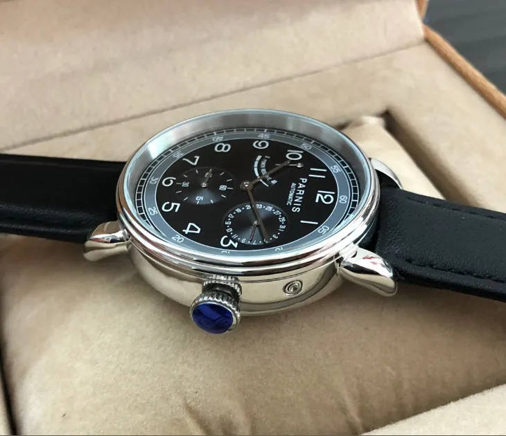  Sapphire crystal  PARNIS 42mm Automatic Self-Wind movement power reserve men's watch Auto Date men'
