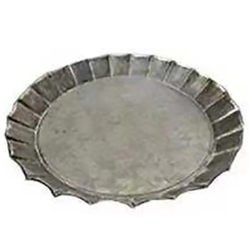 

Unique Floral Rim Handcrafted Vintage Antique Metal Tray Ribboned Round Iron Tray Rustic Retro Tray for Home Church Wedding