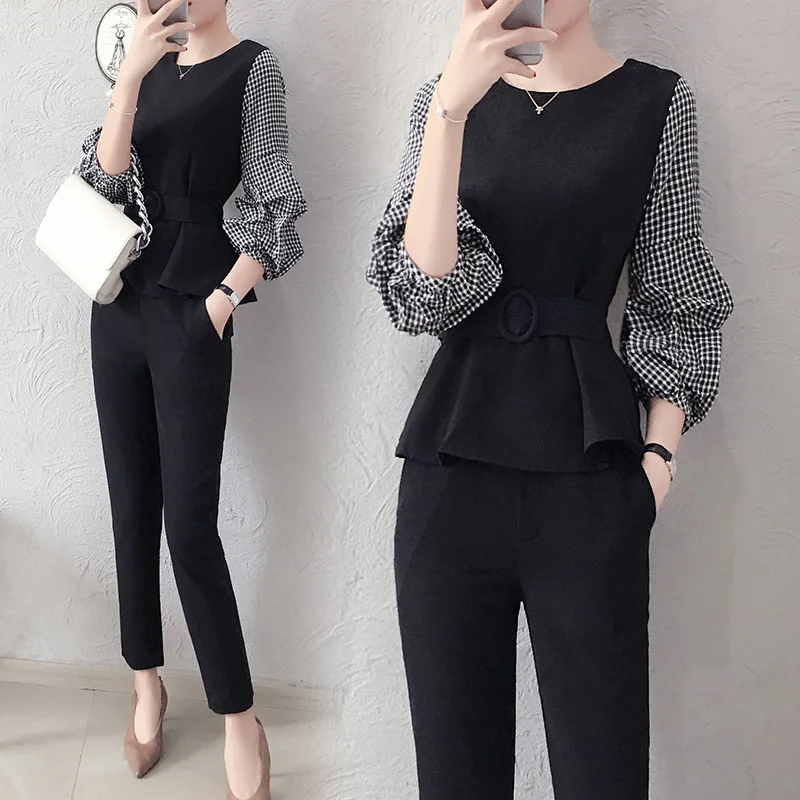 

Leisure Suit Women 2019 New Lantern Sleeve Top + Trousers Two-piece Set