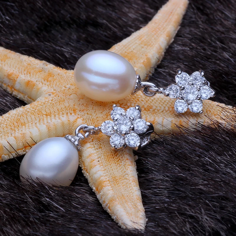 white pearl earrings Модные пресноводные серьги с черным жемчугом для женщин, серьги-гвоздики со снежинками, ювелирные изделия из пресноводного жемчуга, свадебный подарок - Цвет камня: white pearl earrings